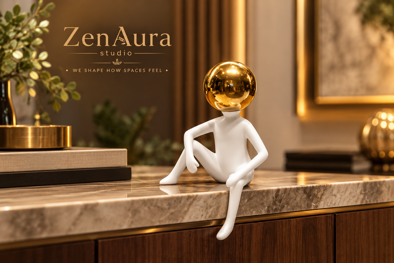Golden Muse – Seated Sphere Figurine