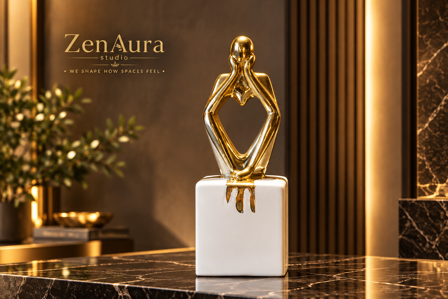 Contemplation – Gold & White Thinking Figurine
