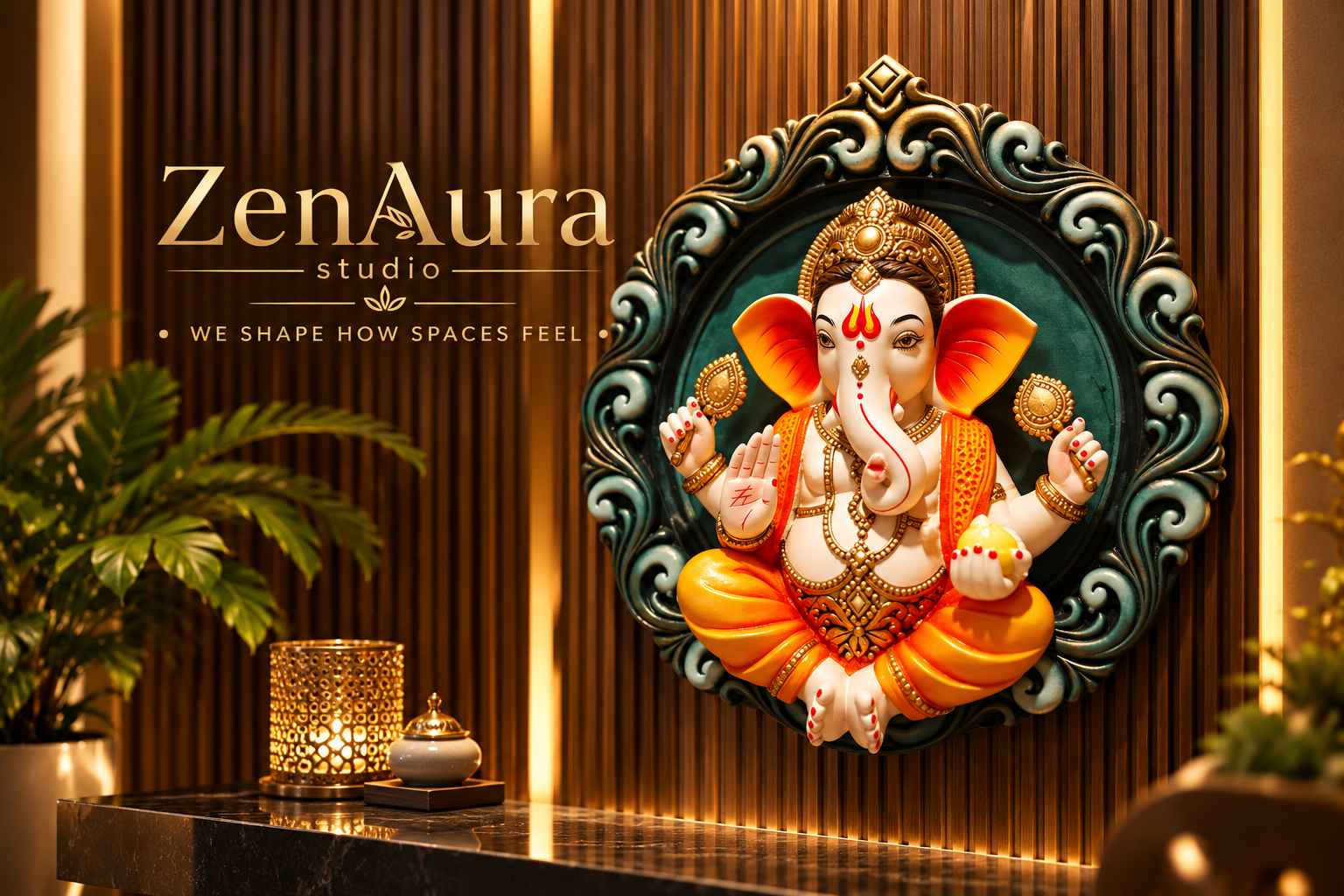 Divine Ganesha – Royal Emerald Ornate Wall Decor (17 Inch)