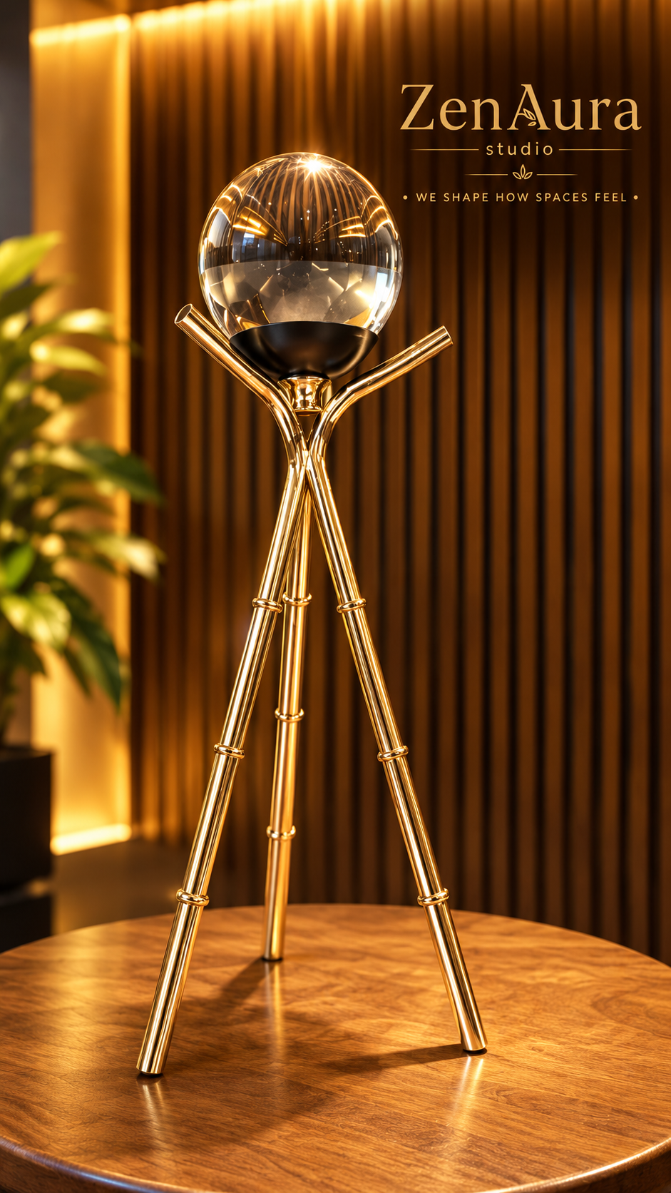 Celestial Crystal Orb – Golden Tripod Decorative Sculpture