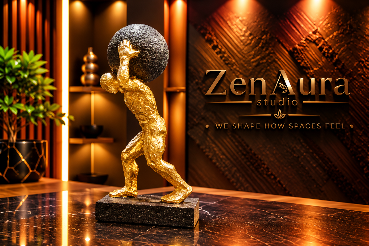 Atlas Gold Triumph & Determination Sculpture – Luxury Abstract Human Figurine