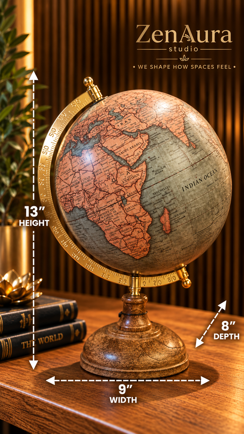Vintage Explorer World Globe – Antique Copper & Gold Luxury Decorative Showpiece