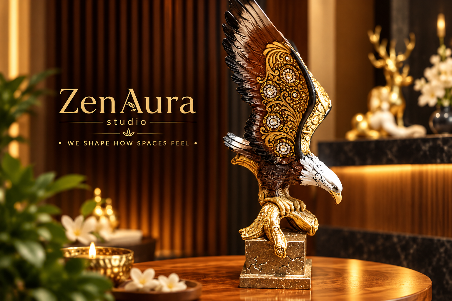 Royal Soaring Eagle – Majestic Gold & Bronze Sculpture (15 Inch)