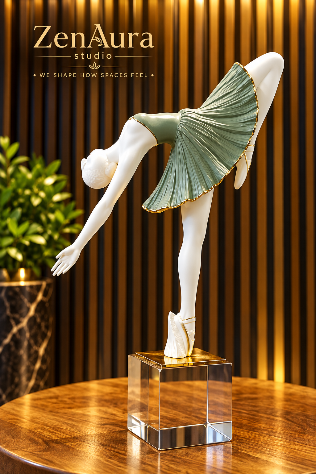 Elan Ballerina – Sage Green Ballet Dancer Sculpture