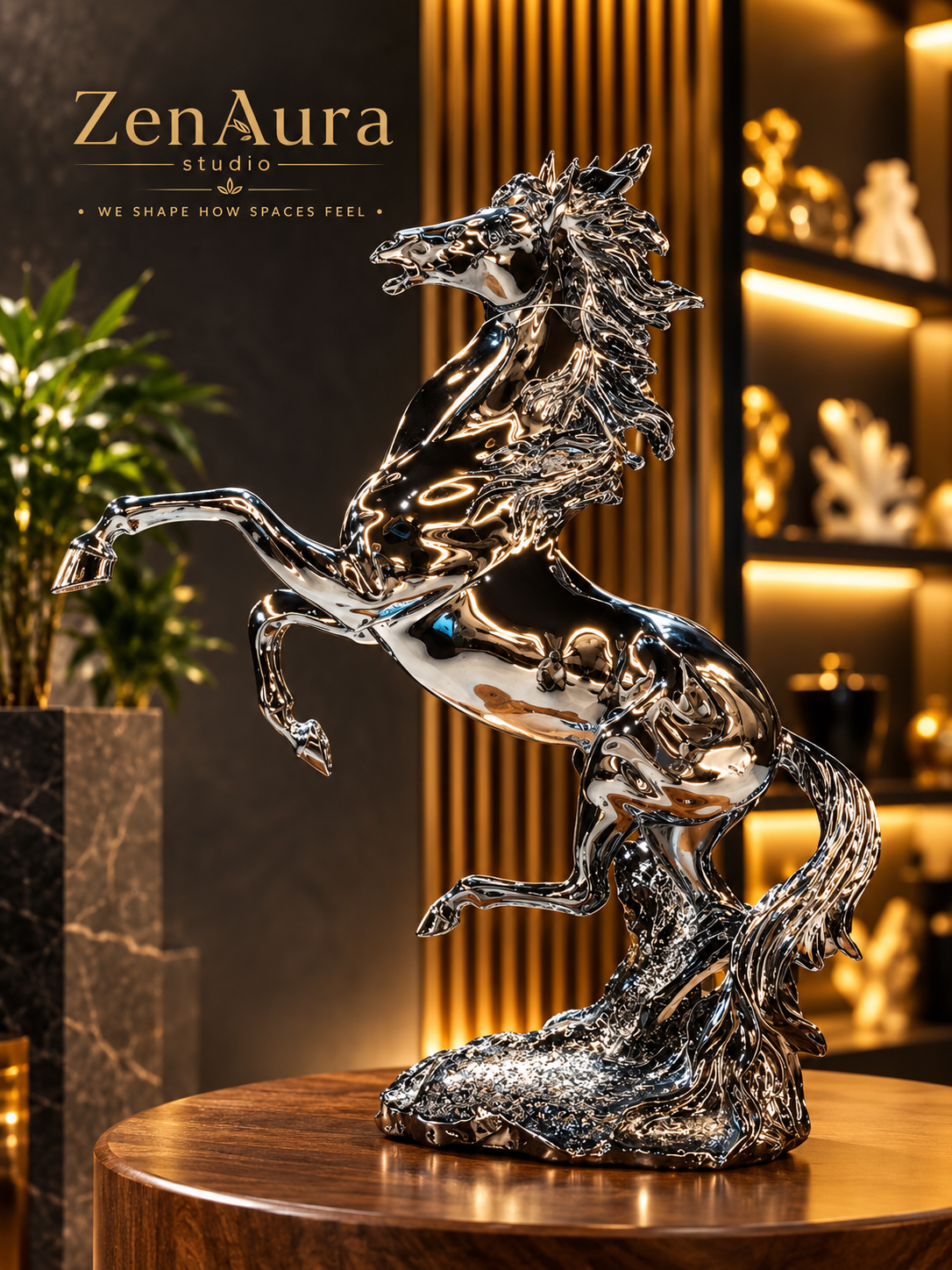 Midnight Stallion – Black Electroplated Rearing Horse Sculpture