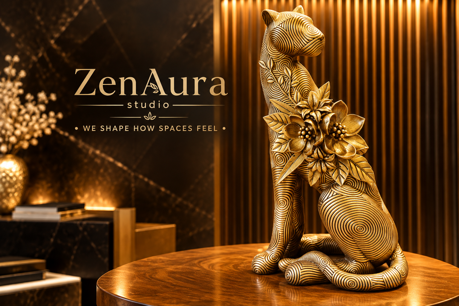 Floral Panther Royale – Golden Panther Sculpture