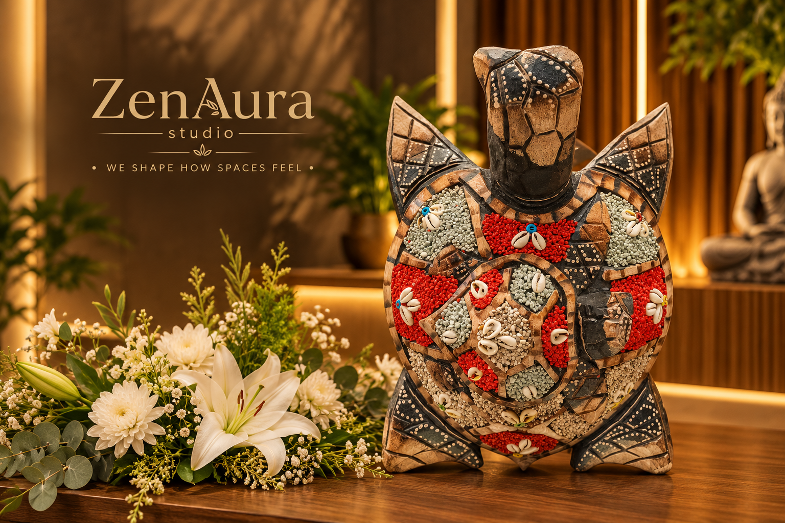 Tribal Heritage Mosaic Turtle Sculpture – Ethnic Decorative Tortoise Showpiece