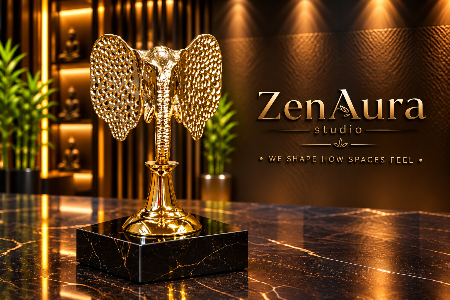 Royal Gaj Majestic Gold Elephant Head Sculpture – Luxury Statement Decor