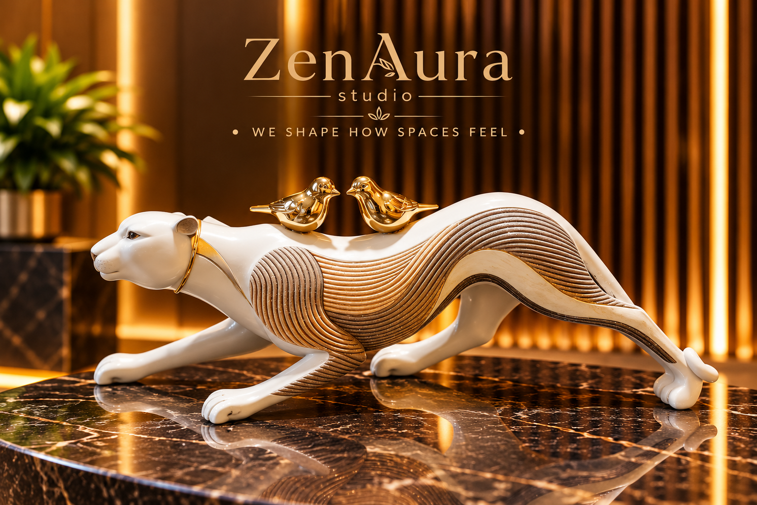 Golden Companions – Running Panther Sculpture