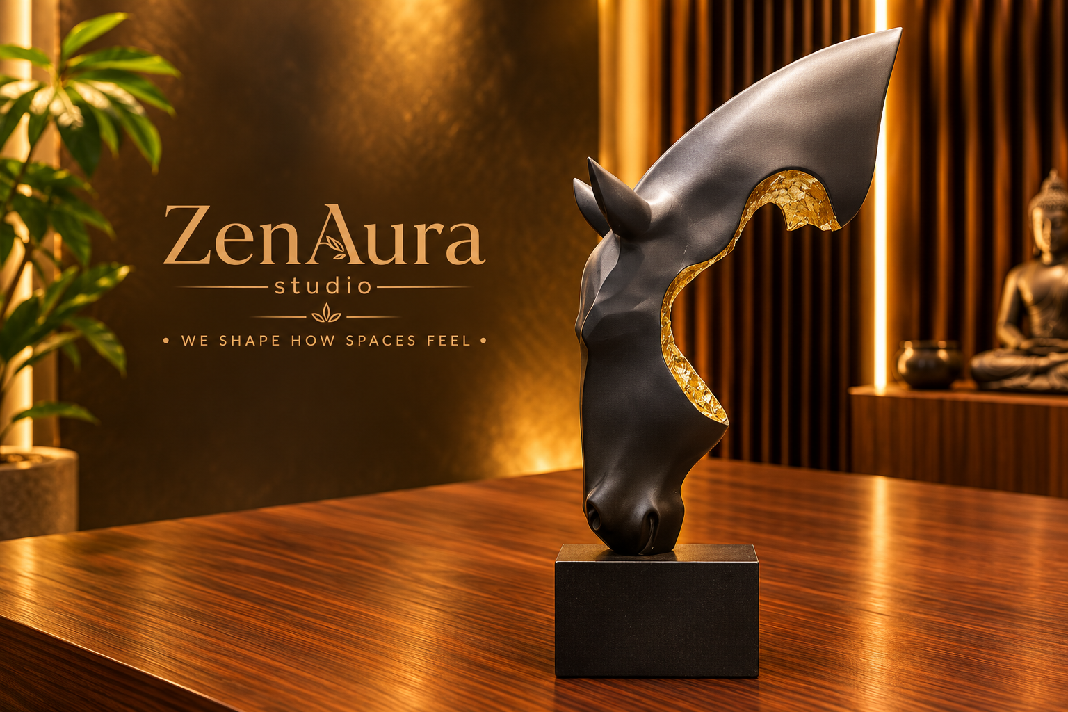 Equestrian Elegance Black & Gold Horse Head Sculpture – Modern Luxury Table Decor