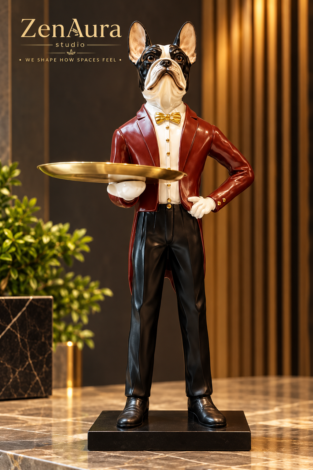 The Gentleman Butler – Boston Terrier Serving Tray Sculpture