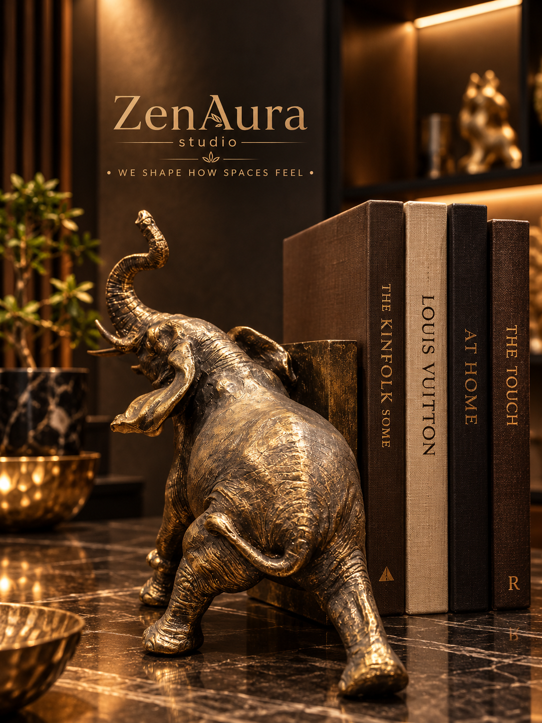 Royal Antique Gold Elephant Bookend Sculpture – Luxury Home & Office Decor