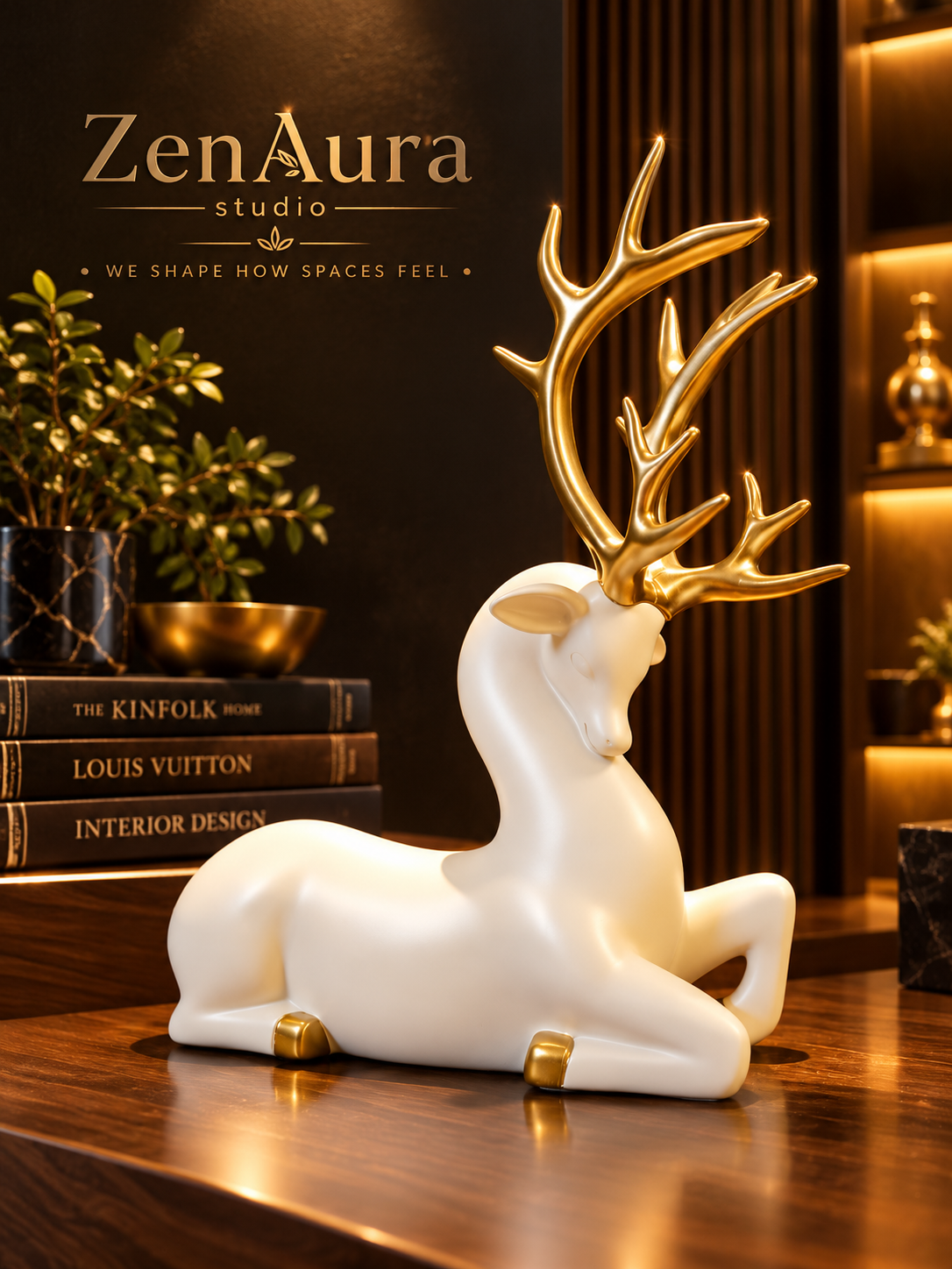 Royal White & Gold Reindeer Sculpture – Luxury Deer Home Decor
