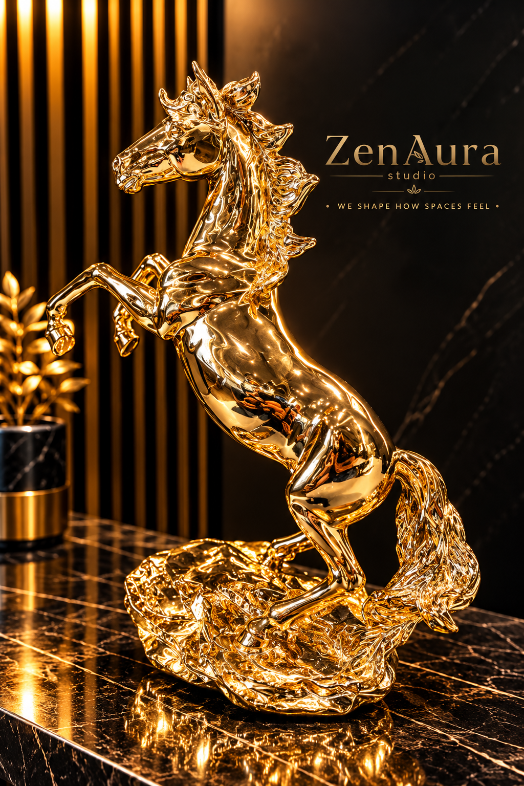 Golden Sovereign – Majestic Rearing Horse Sculpture