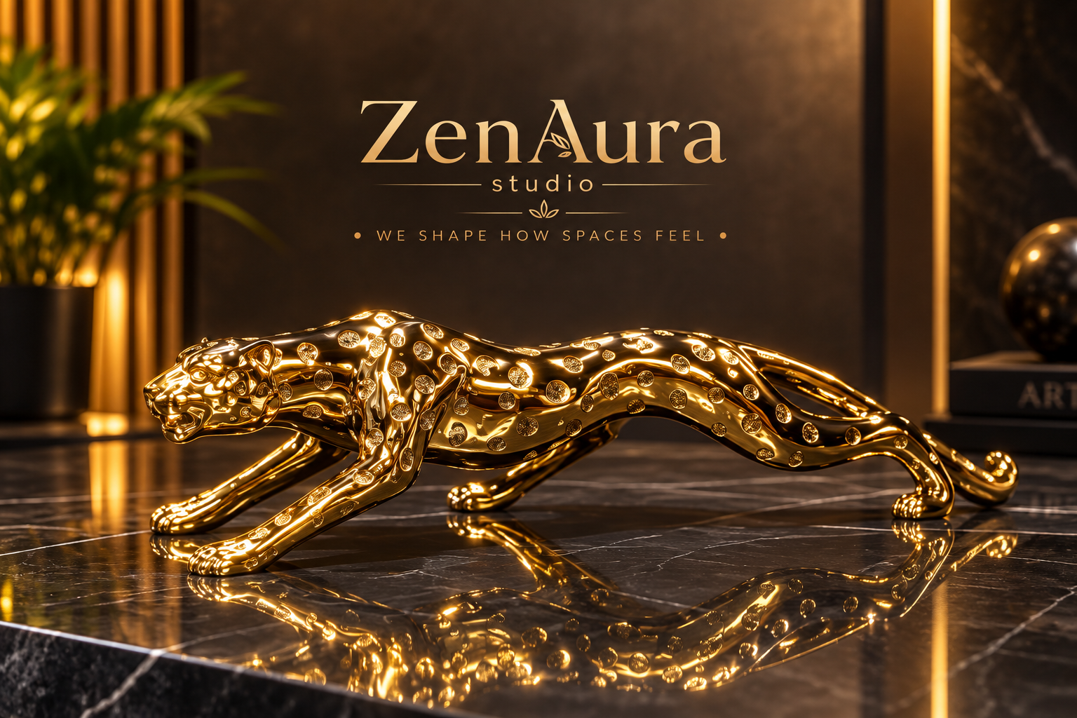 Aureus Prowl – Golden Leopard Sculpture