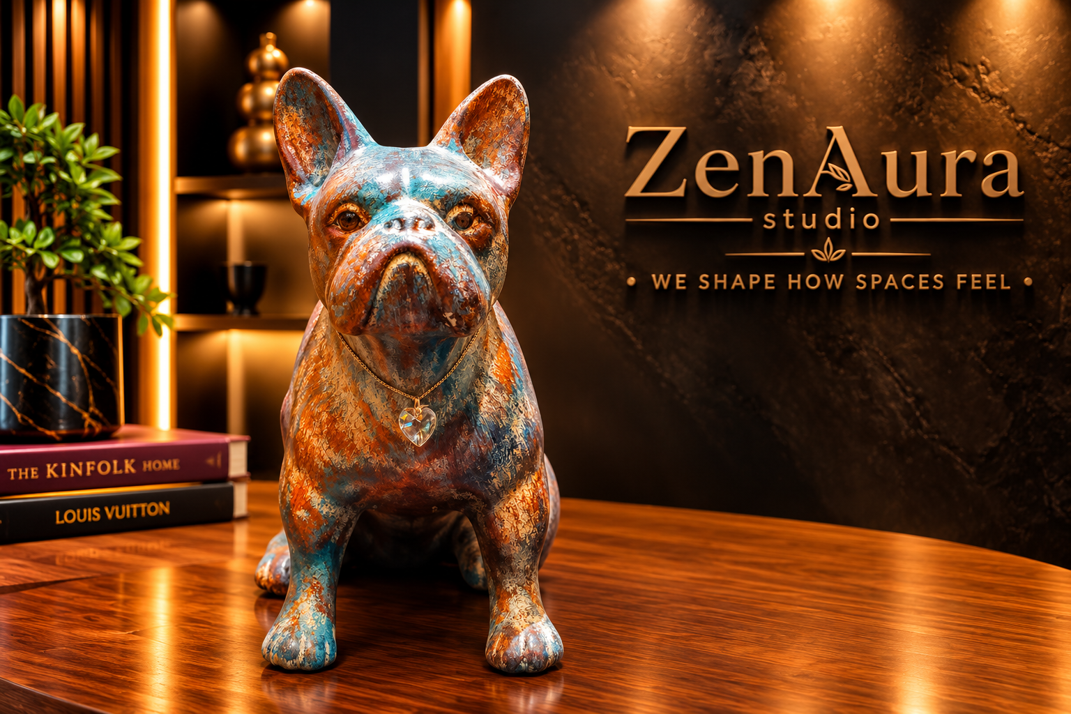 Vintage Patina French Bulldog Sculpture – Multicolor Luxury Home Decor