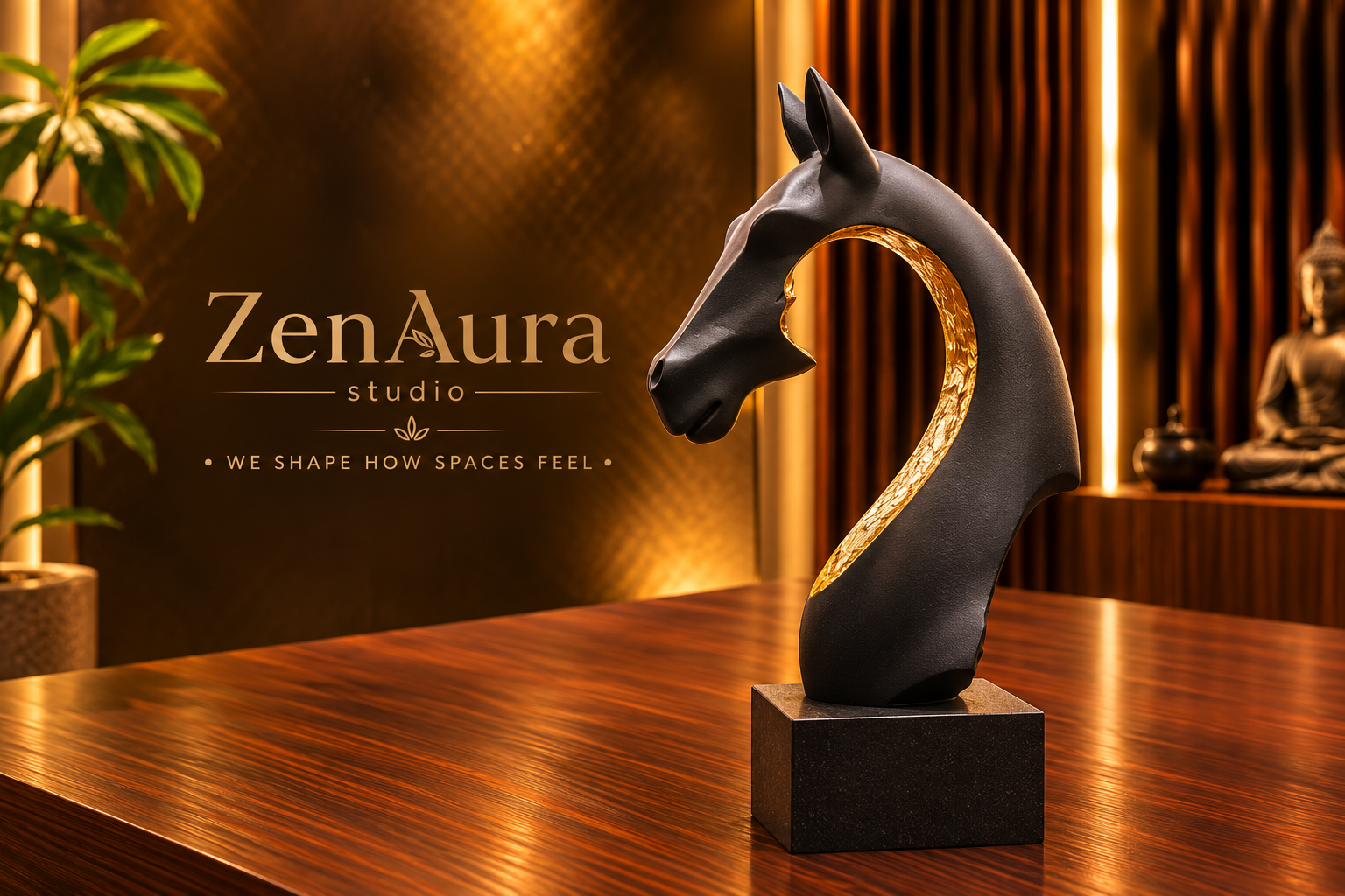Equestrian Grace Black & Gold Horse Head Sculpture – Luxury Modern Table Decor