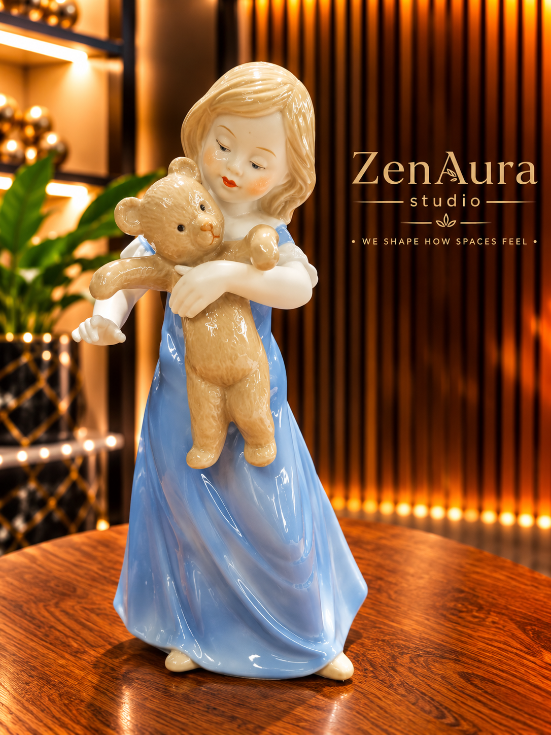 Tender Embrace – Girl & Teddy Bear Figurine