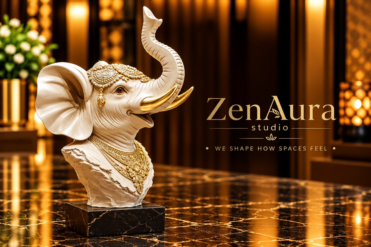 Royal Gajraj – Ivory & Gold Elephant Bust Sculpture