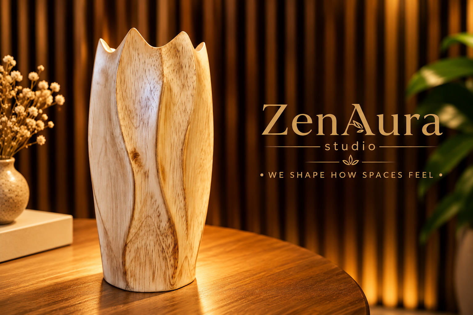 Sylva Bloom Sculptural Wooden Vase – Natural Wood Finish Decorative Flower Vase
