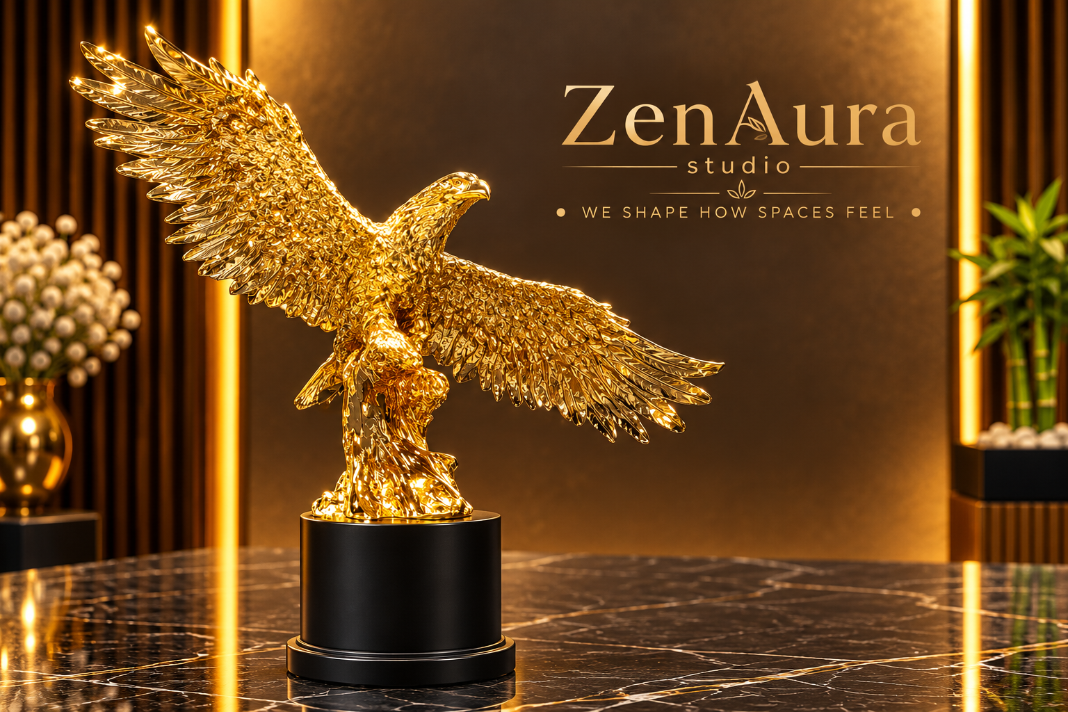 Golden Soaring Eagle Sculpture – Luxury Wildlife Decor