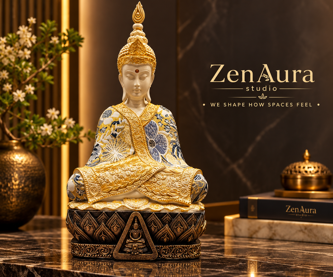 Satori Royale – Ornate Meditating Buddha Sculpture