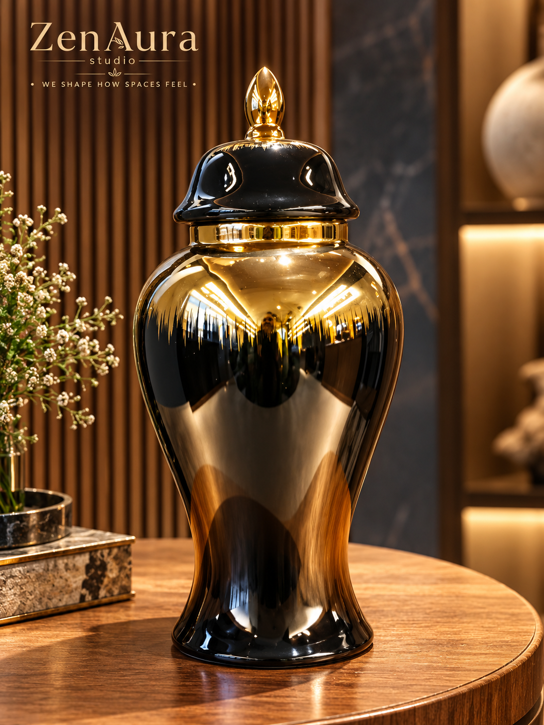 Aurelia Noir – Black & Gold Imperial Decorative Jar | Luxury Home Decor