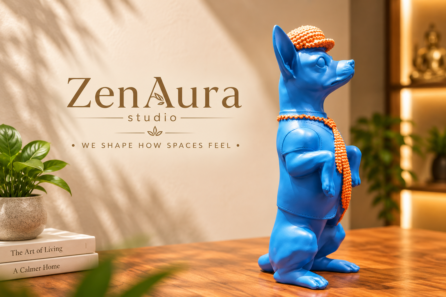 Dapper Pup Blue & Orange Dog Sculpture