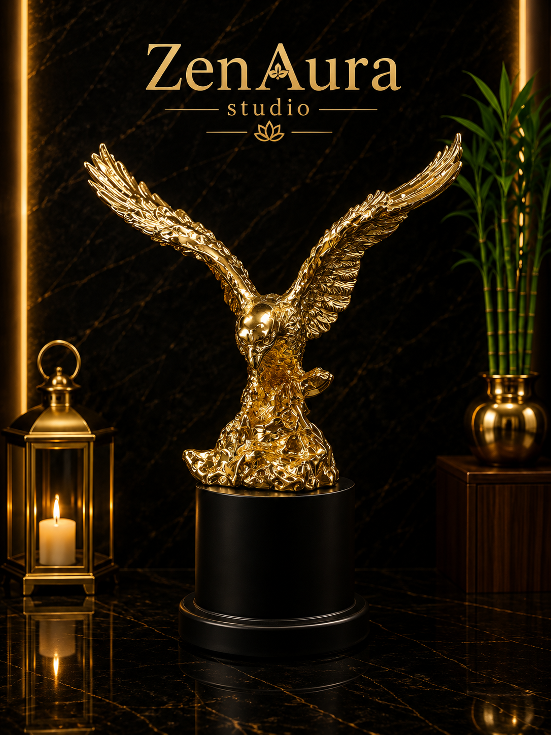 Golden Majesty Eagle Sculpture – Luxury Wildlife Decor