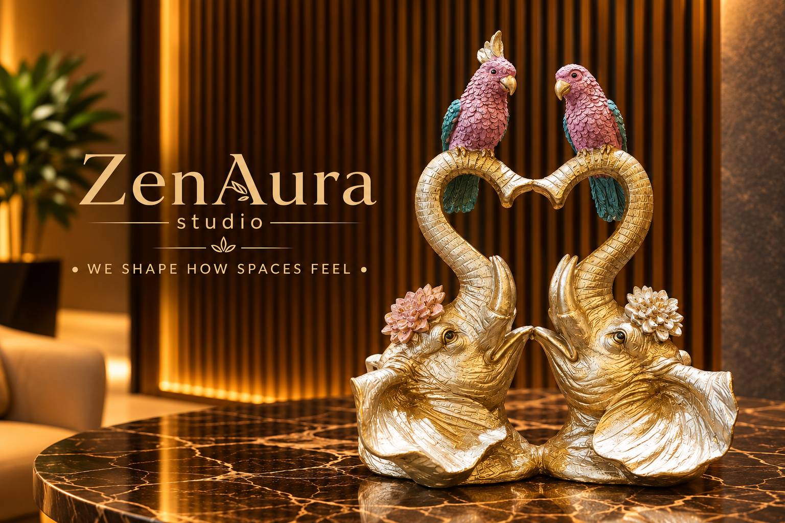 Eternal Harmony – Elephant & Parrot Love Sculpture