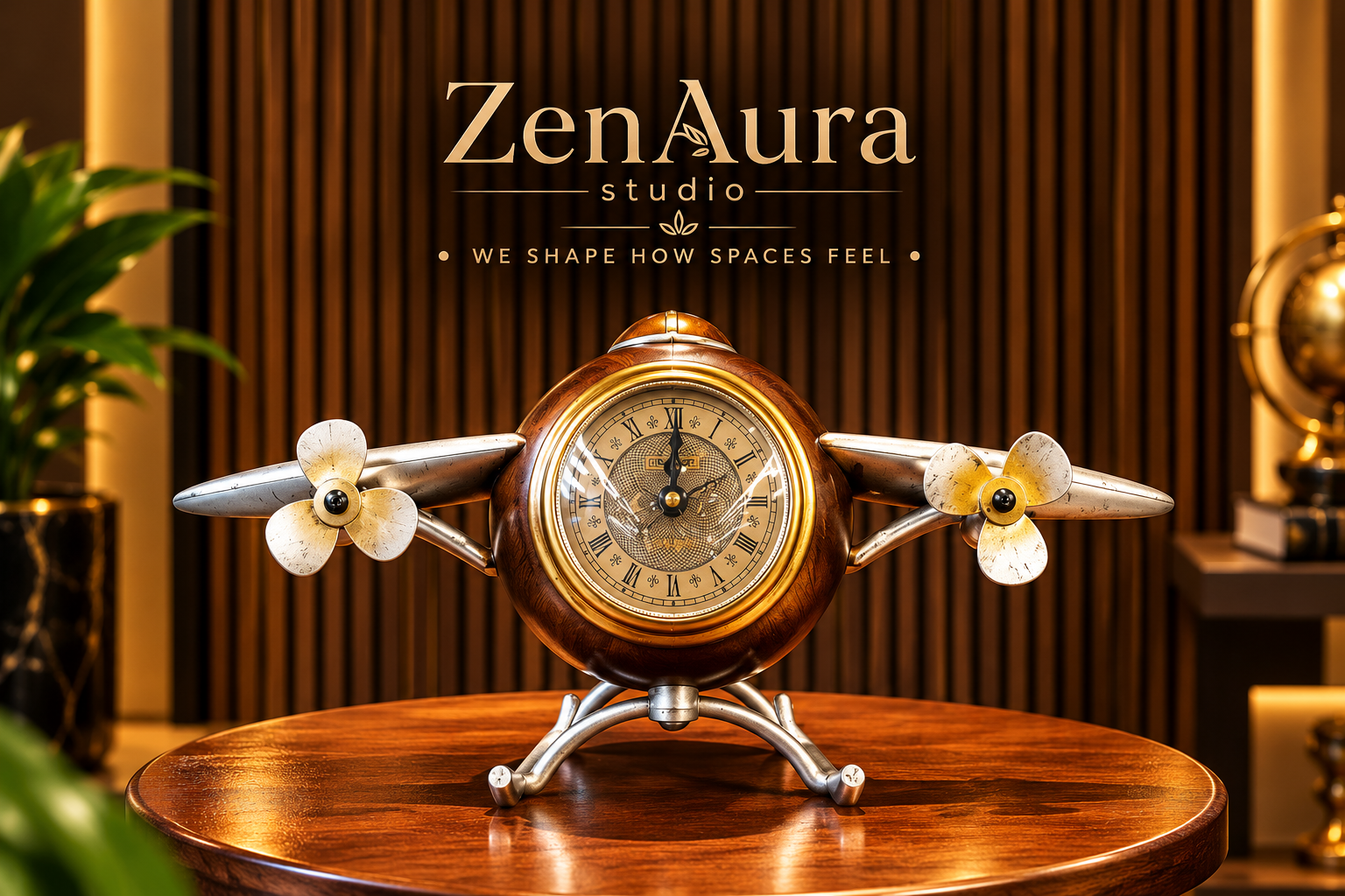 Vintage Airplane Table Clock – Antique Aviation-Inspired Luxury Decor