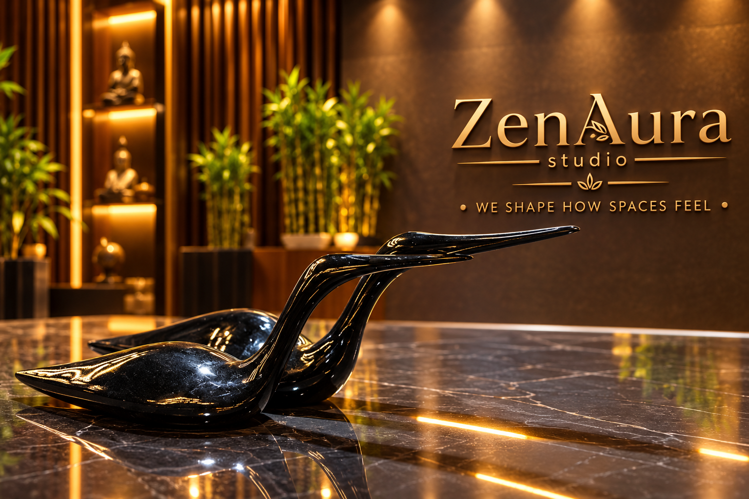 Midnight Harmony Black Swan Pair Sculpture – Luxury Modern Decor