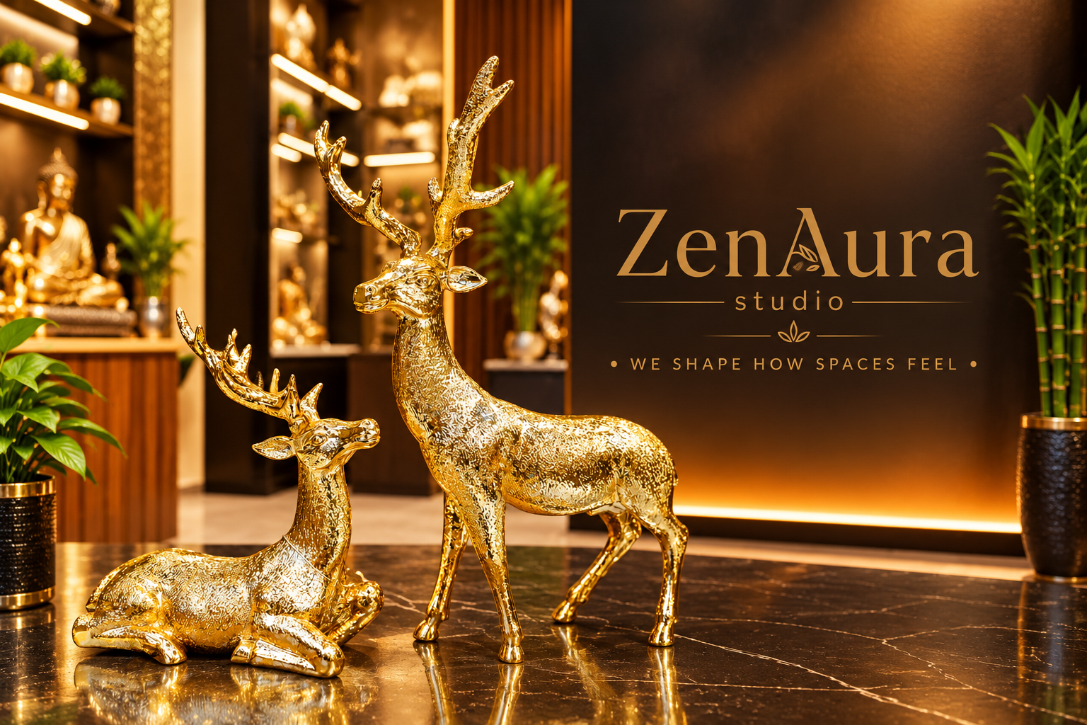Majestic Golden Stag Duo – Luxury Deer Figurine Set