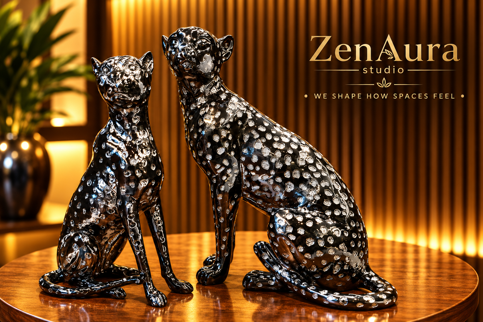Midnight Majesty – Leopard Sculpture Duo