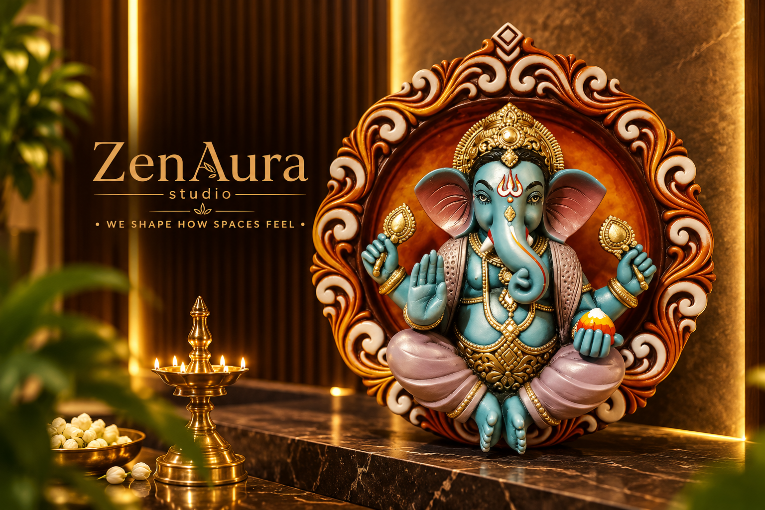 Divine Ganesha – Royal Turquoise & Copper Ornate Wall Decor (17 Inch)