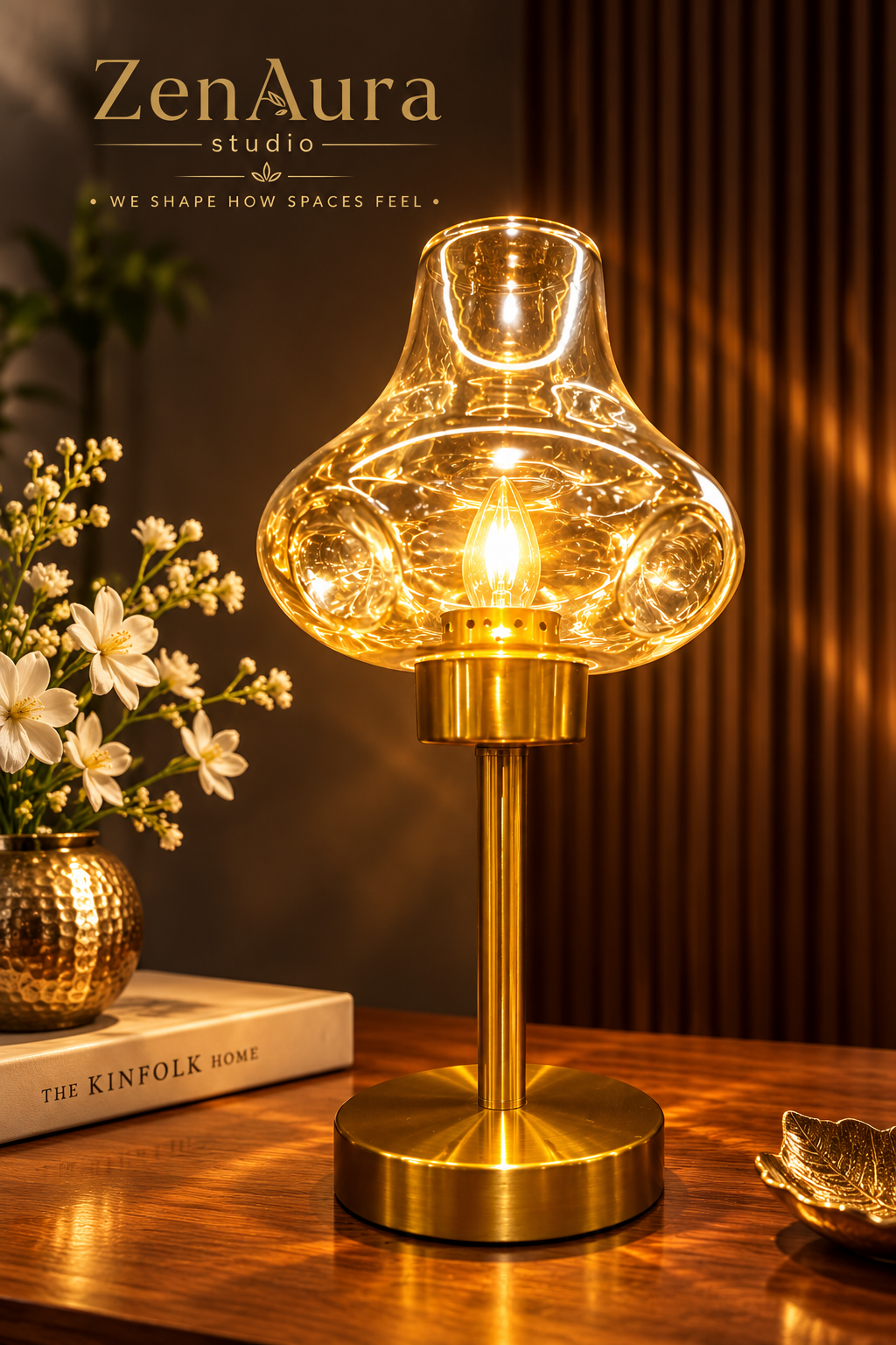 Aurora Glow Golden Glass Table Lamp – Luxury Sculptural Ambient Lighting