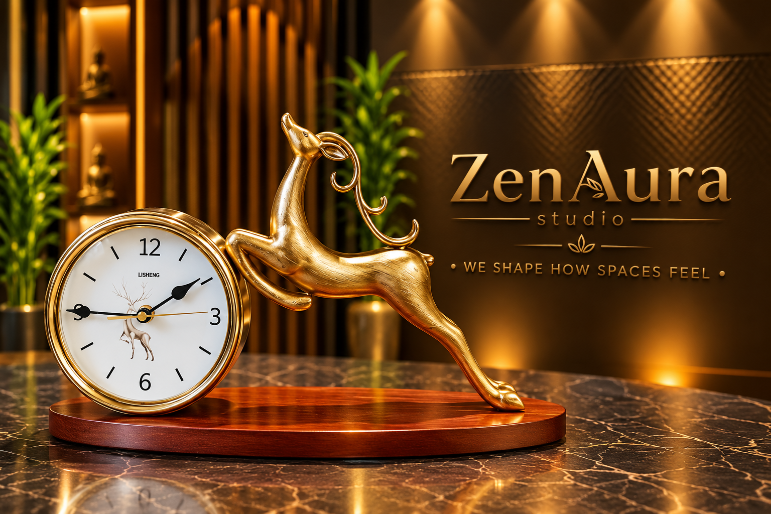 Golden Reindeer Elegance Table Clock – Luxury Decorative Desk Clock