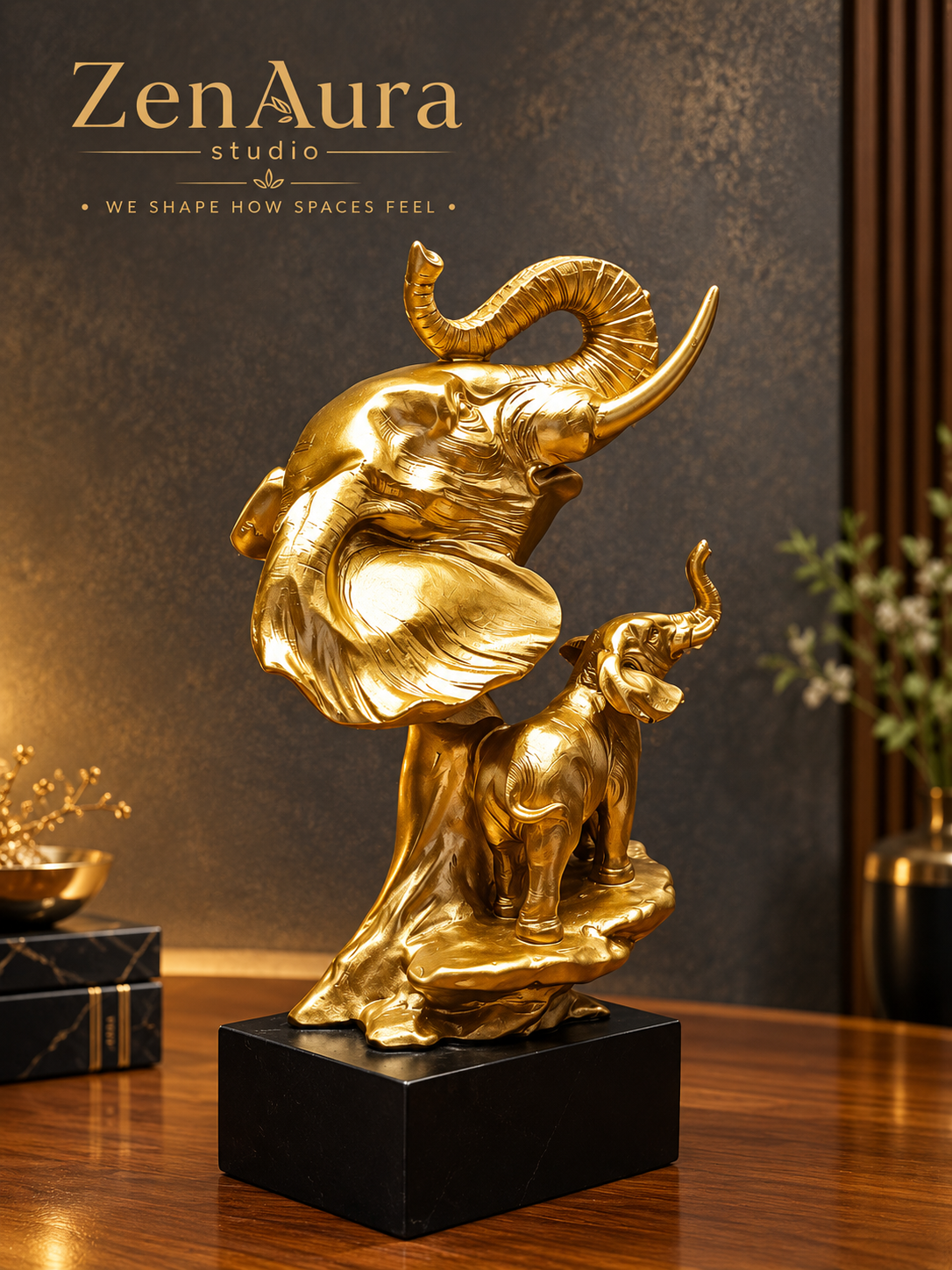 Gajraj Bond – Golden Elephant Duo Sculpture