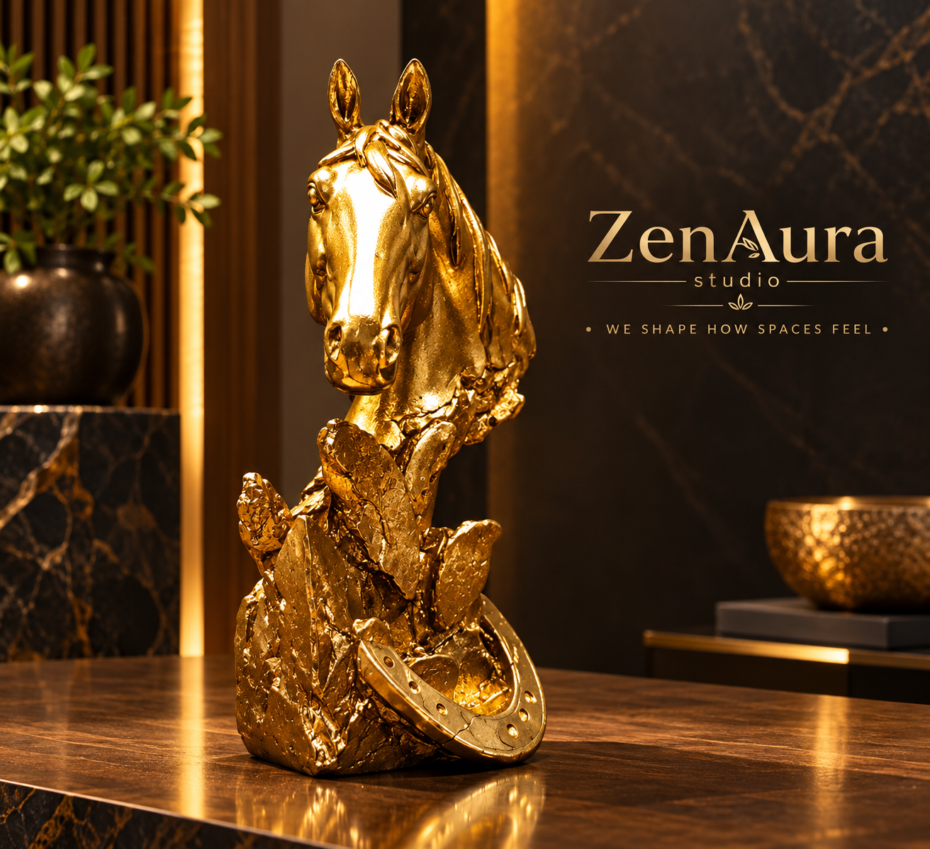 Ashva Shakti – Golden Horse Sculpture