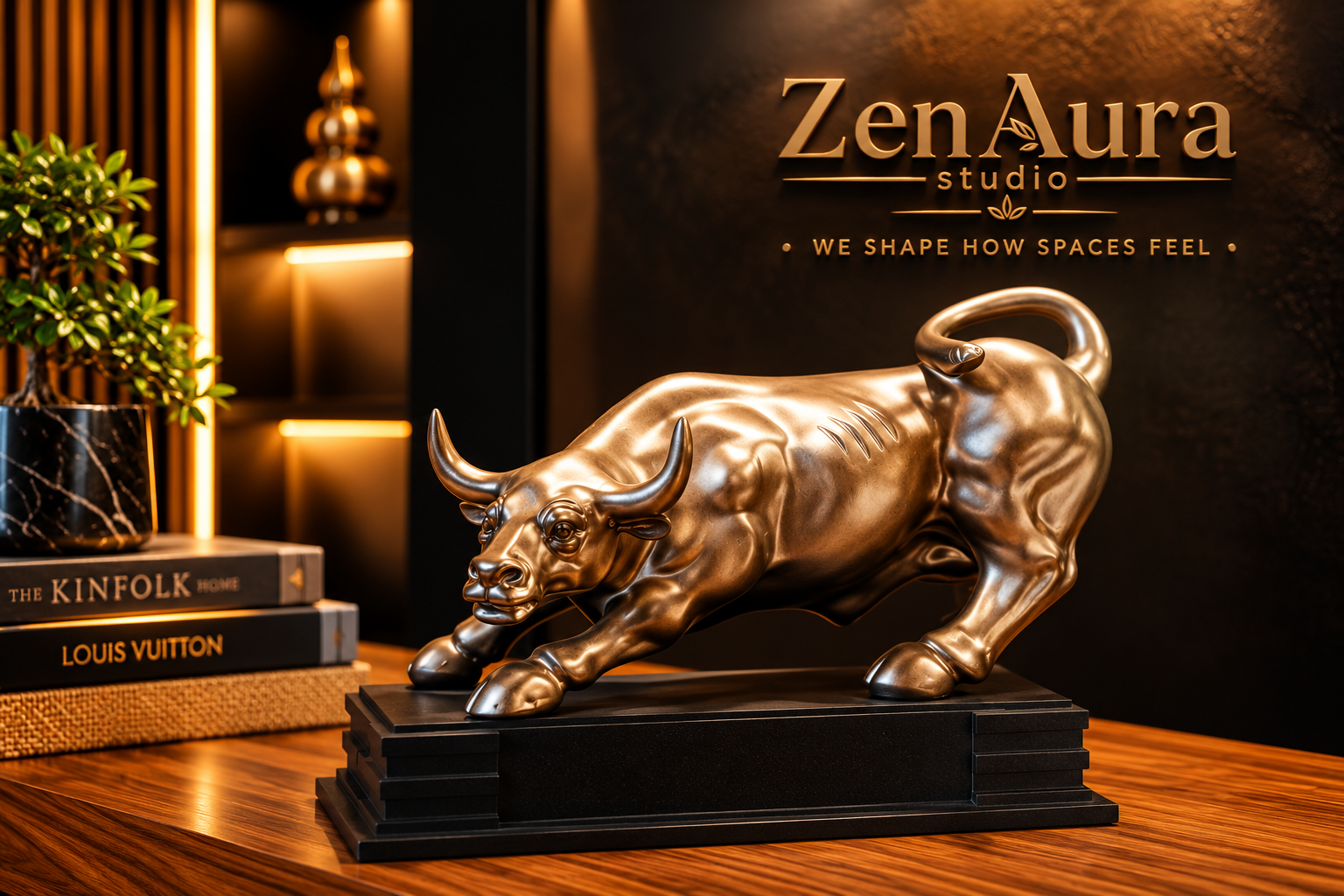 Majestic Golden Charging Bull Sculpture – Luxury Home & Office Decor