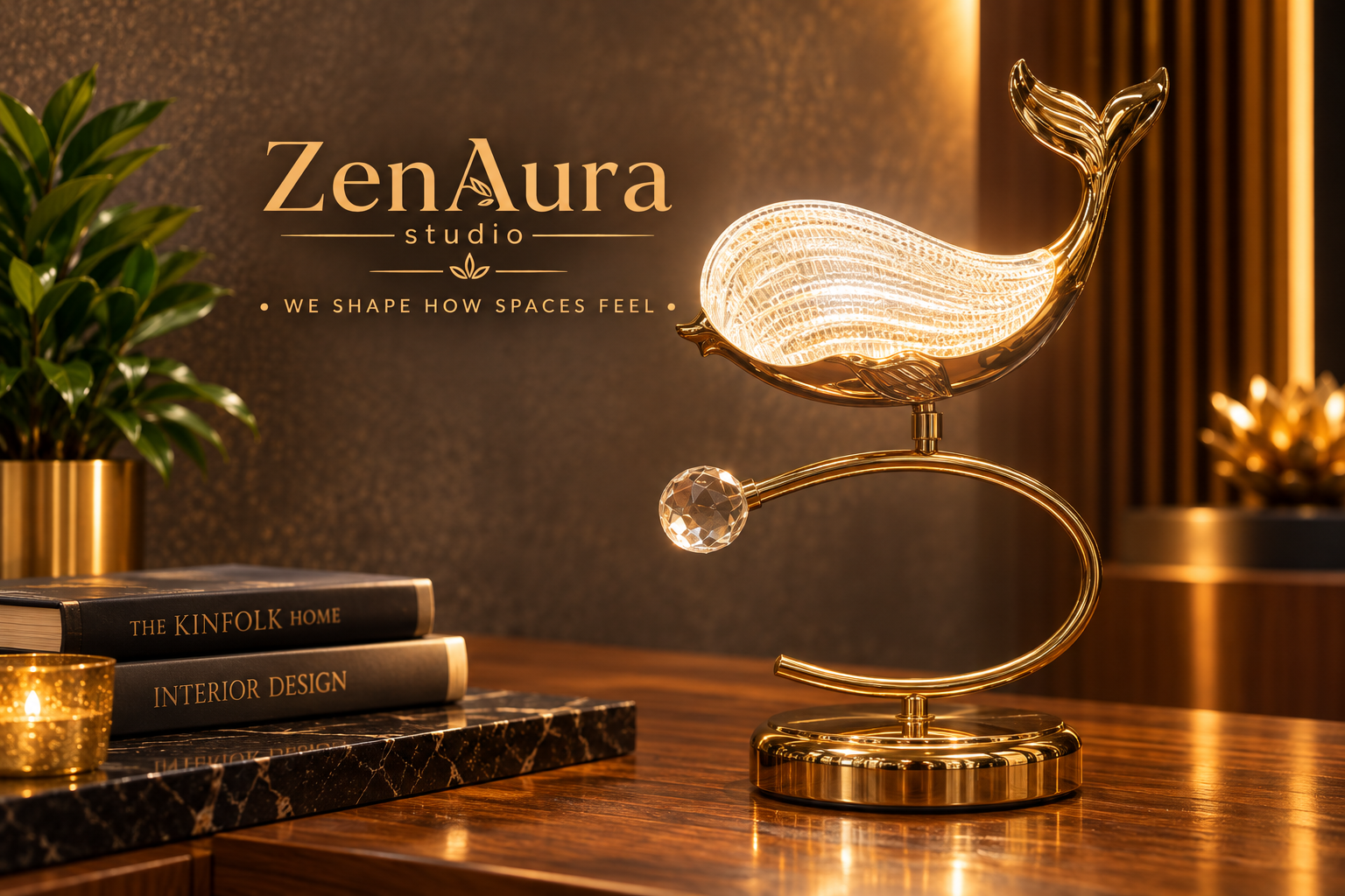 Golden Ocean Whale LED Sculpture – Luxury Illuminated Table Decor