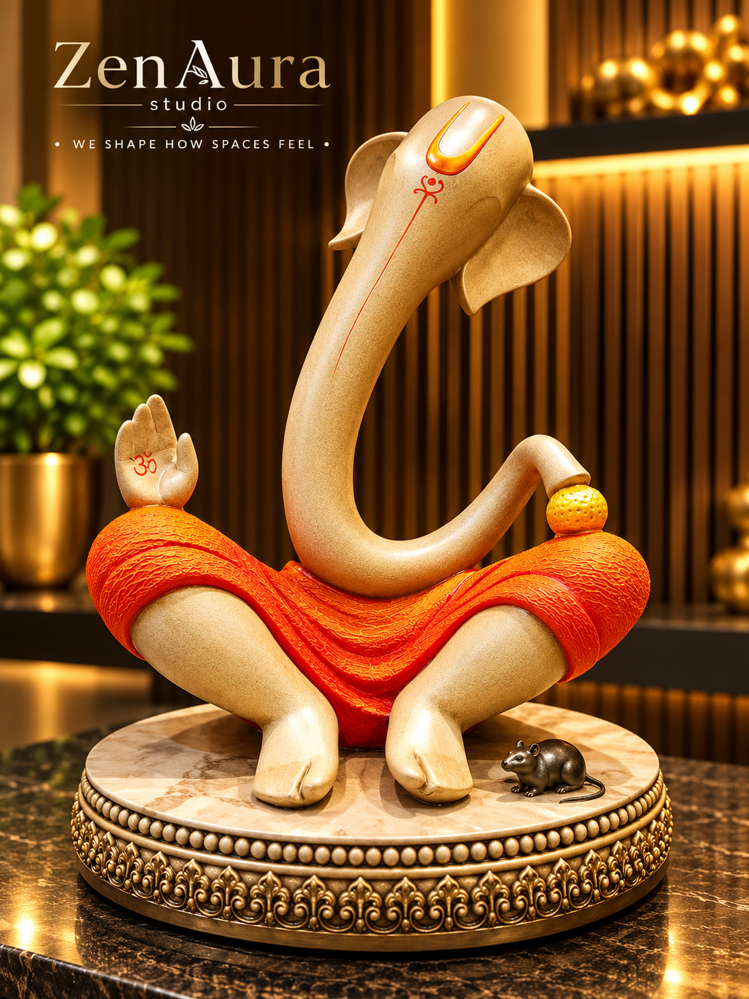 Divine Ekdanta Ganesha – Ivory & Saffron Meditation Idol (14 Inch)