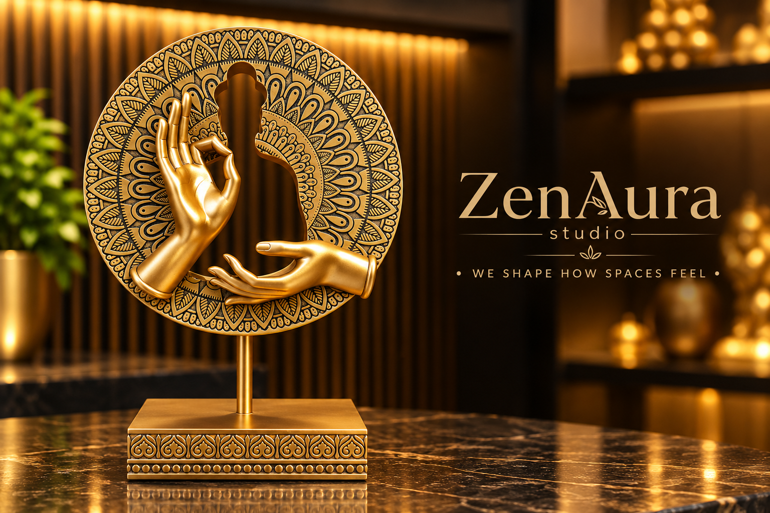 Divine Mudra Mandala – Antique Gold Spiritual Decor Sculpture (8 Inch)