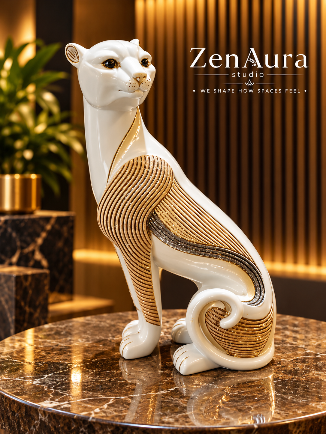 Ivory Grace – Golden Panther Sculpture