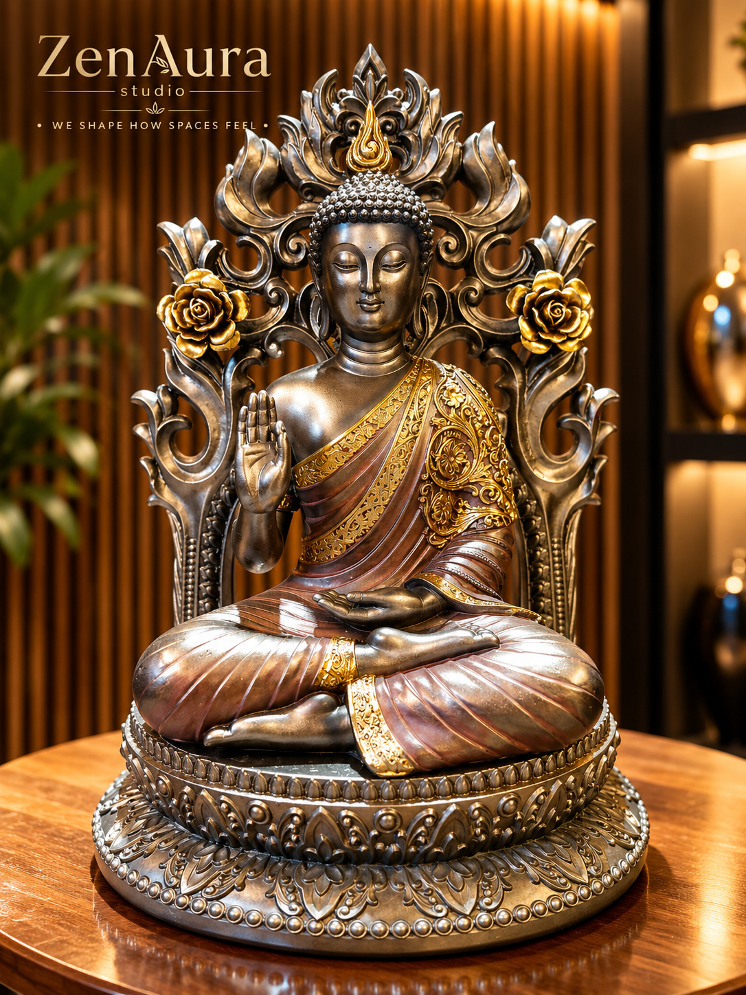 Serene Blessings – Buddha Throne Sculpture