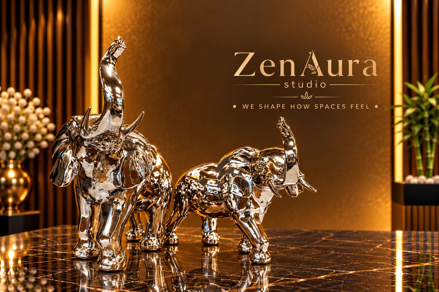 Majestic Silver Elephant Duo Sculpture – Luxury Home Decor