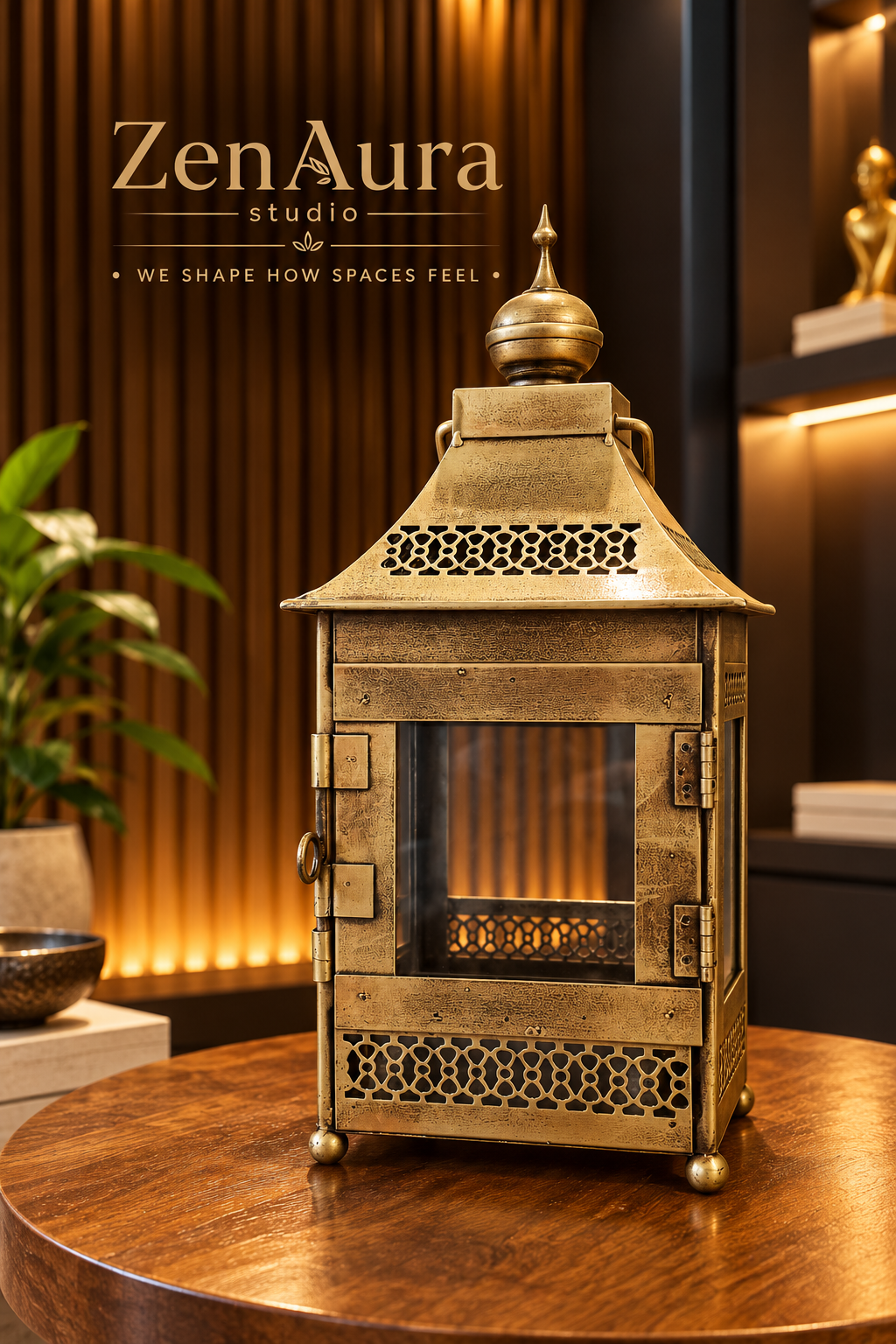 Noor Heritage Antique Gold Lantern – Vintage Moroccan Decorative Candle Lantern