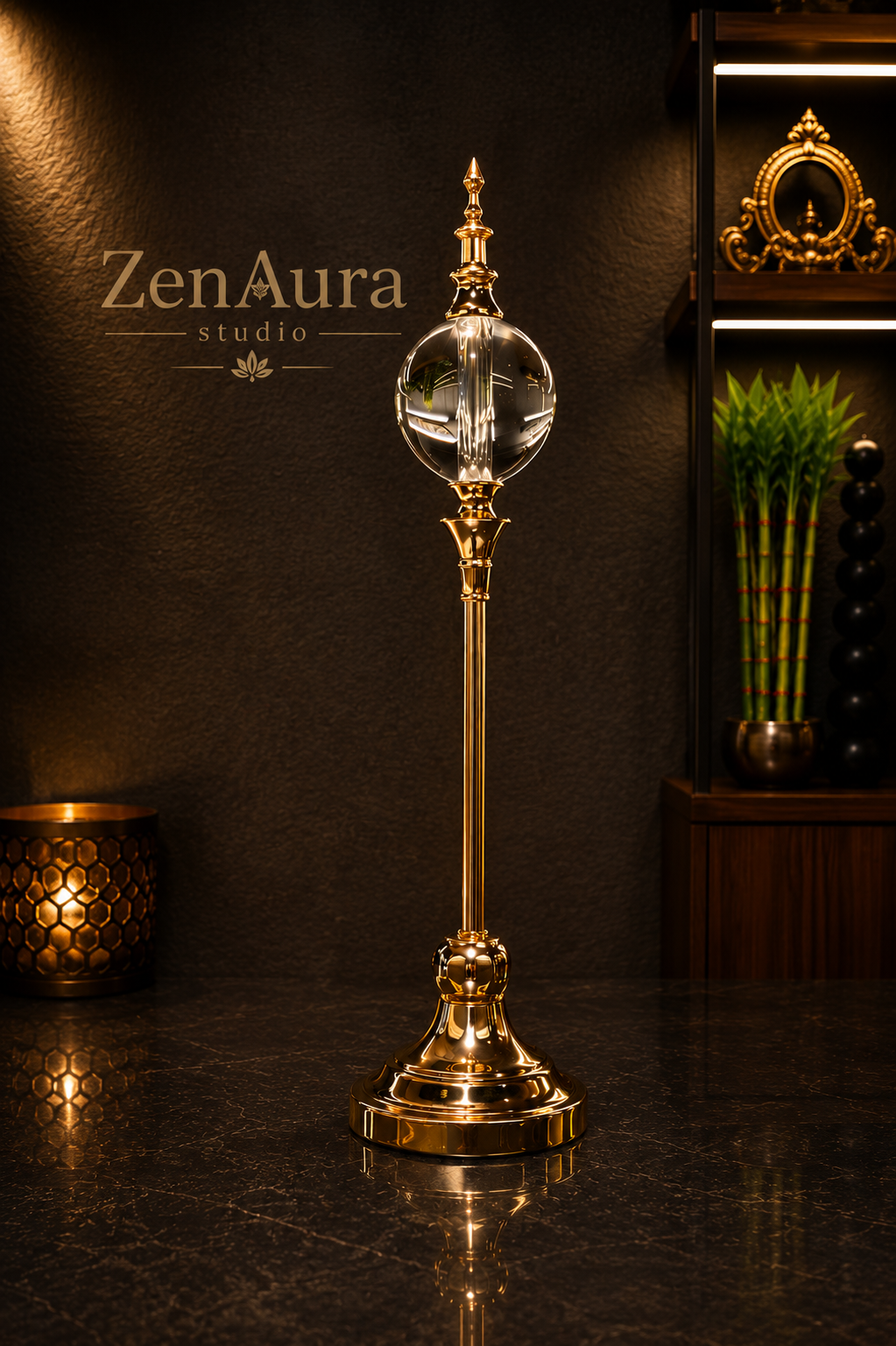 Celestial Crystal Orb Decorative Stand – Gold