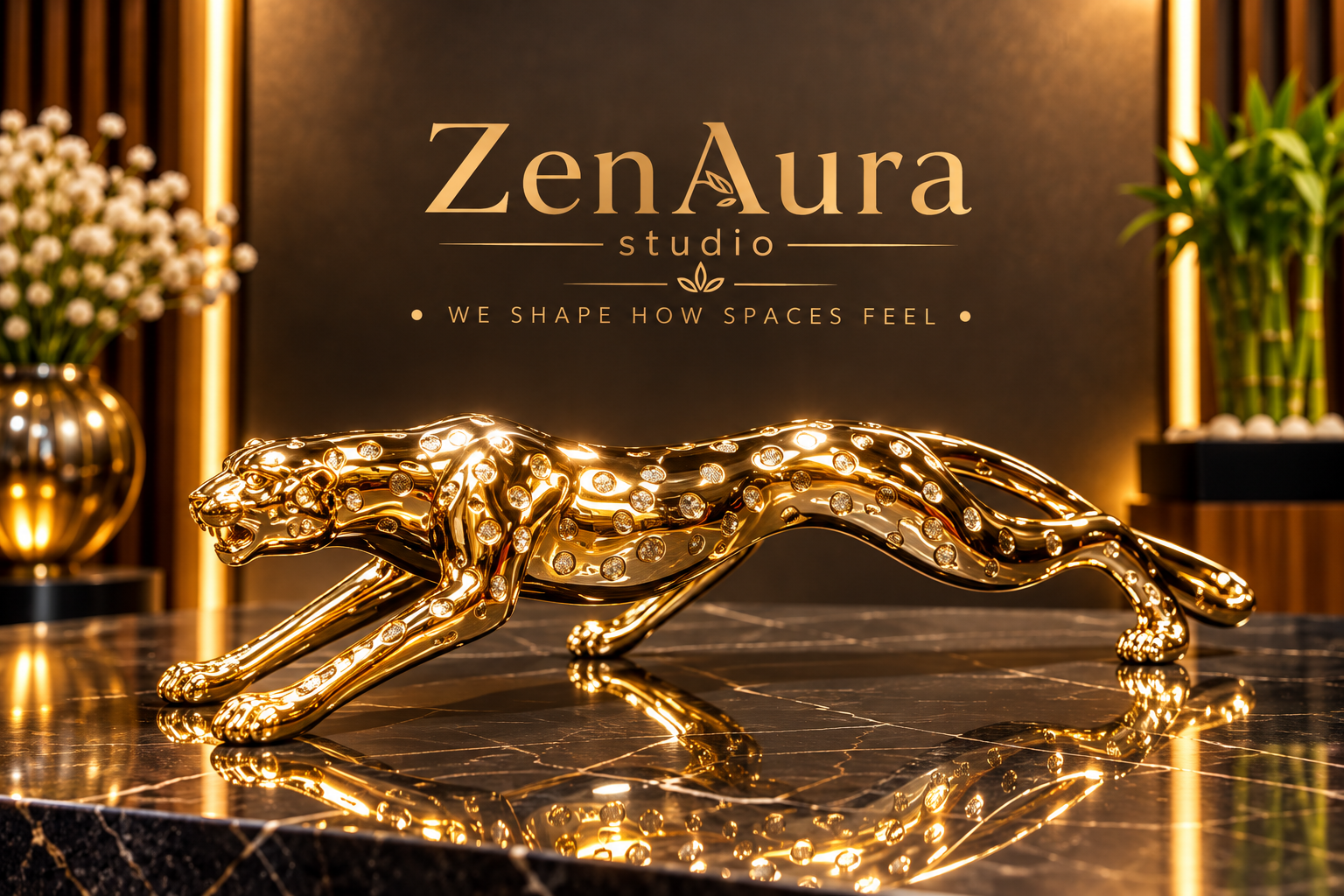 Golden Sprint Leopard Sculpture – Luxury Wildlife Decor